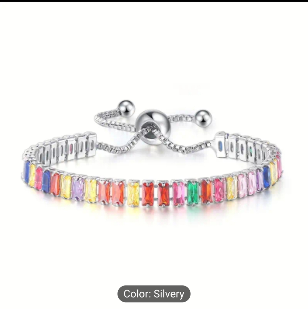 🎉🎉NEW🎉🎉 PRETTY!! CZ Multi-Color Rectangle Copper Adjustable Bracelet in SILV